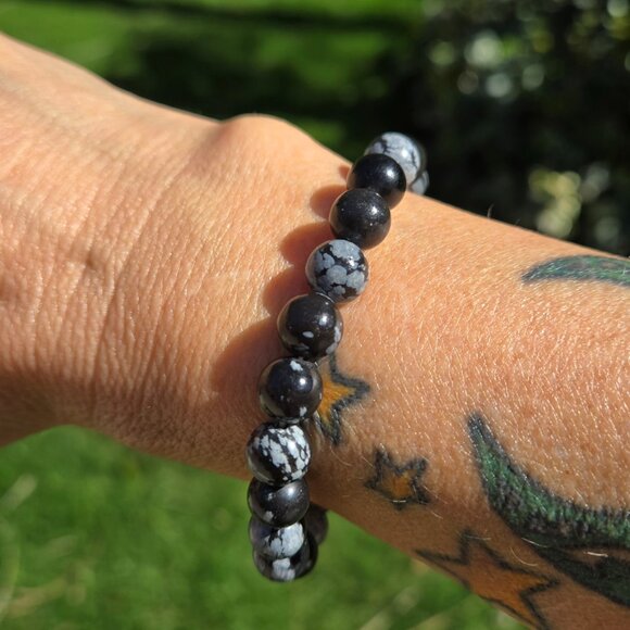 Snowflake Obsidian Gemstone Beaded Bracelet - Picture 3 of 5